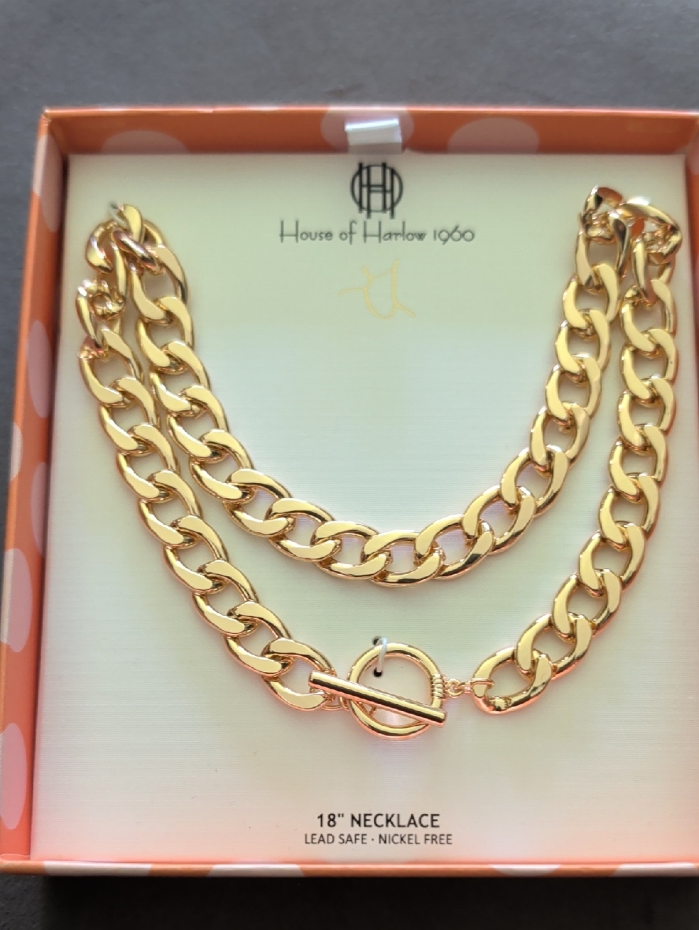 House of Harlow 1960 Gold Curb Chain Necklace with Toggle